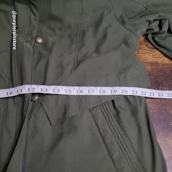 Vtg Gallery Hooded Duster Parka Jacket L Removable Hood Olive Classic 90's - Picture 12 of 16